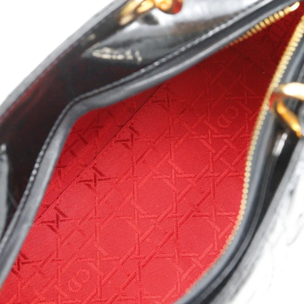 Christian Dior Lady Dior NM Cannage Quilt Patent, Black, Patent Leather, Tote Bag
