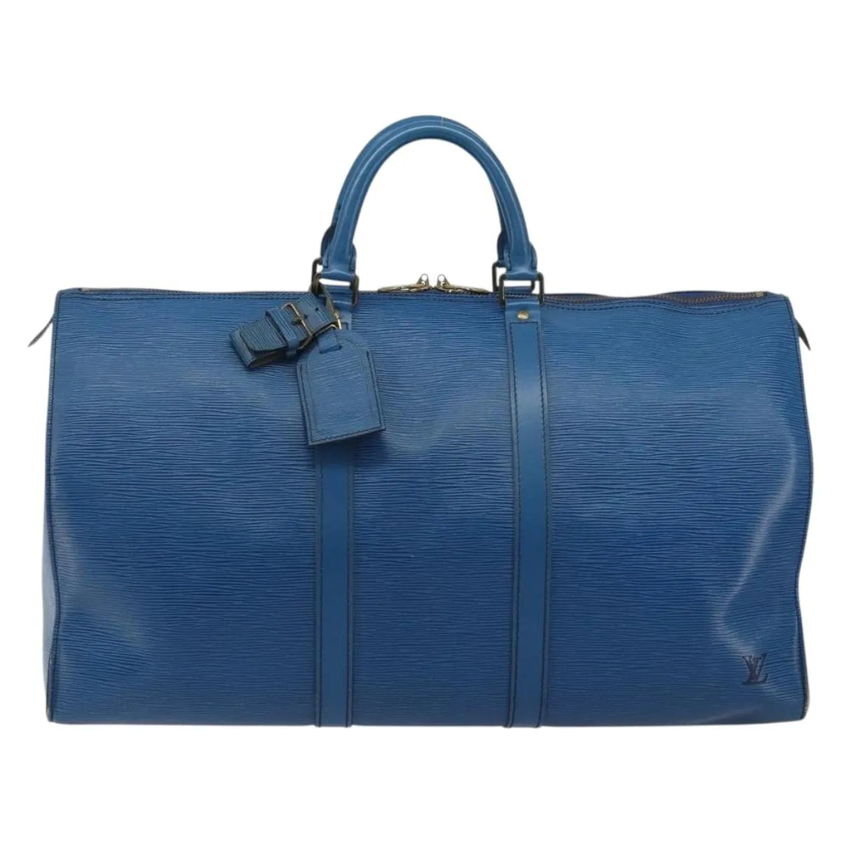 Louis Vuitton Keepall Epi, Blue, Leather, Travel Bag