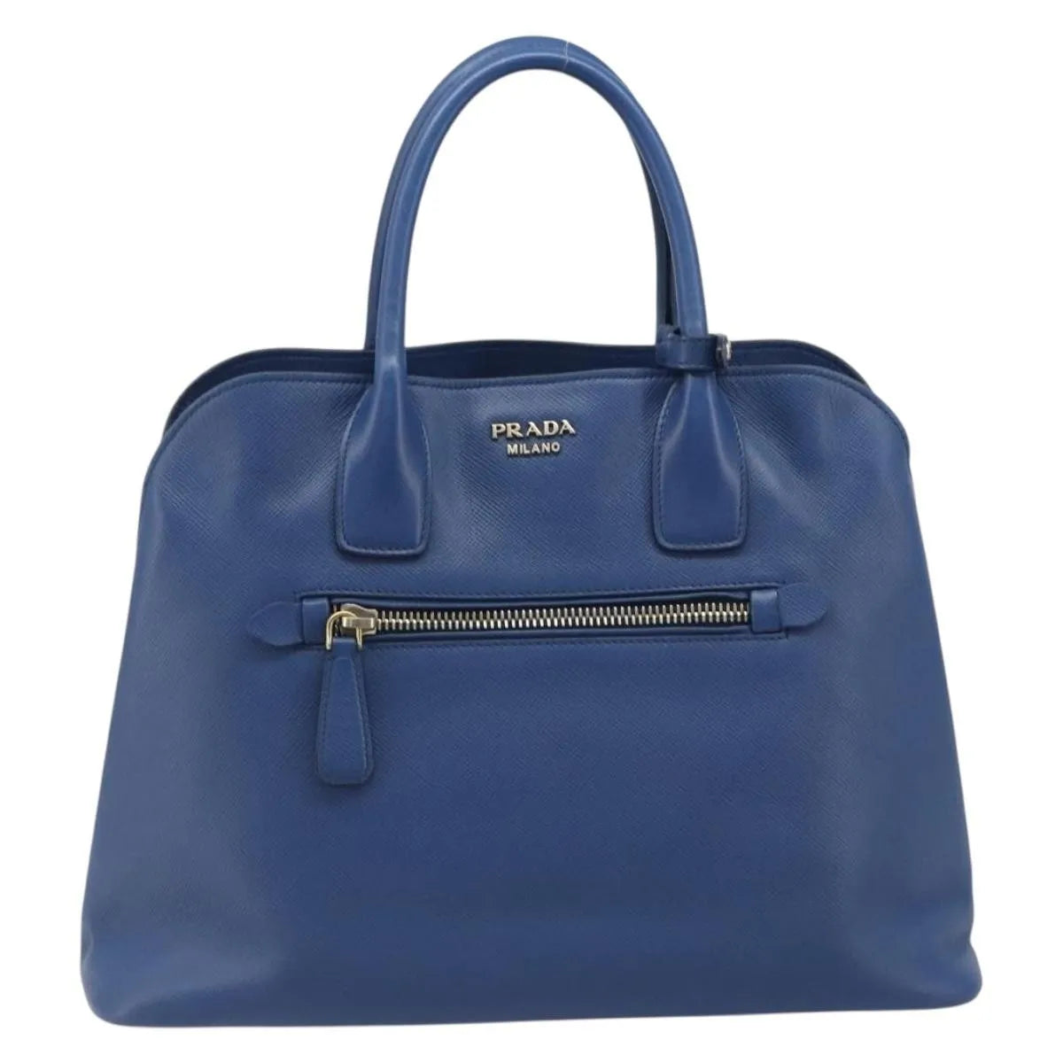 Prada Cuir Promenade Front Zip Tote Leather, Blue, Leather, Handbag