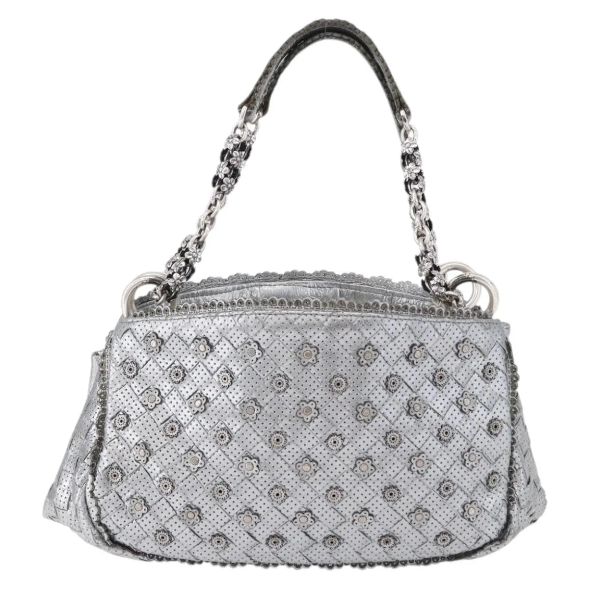 Bottega Veneta Intrecciato Shoulder Leather, Silver, Leather, Shoulder Bag