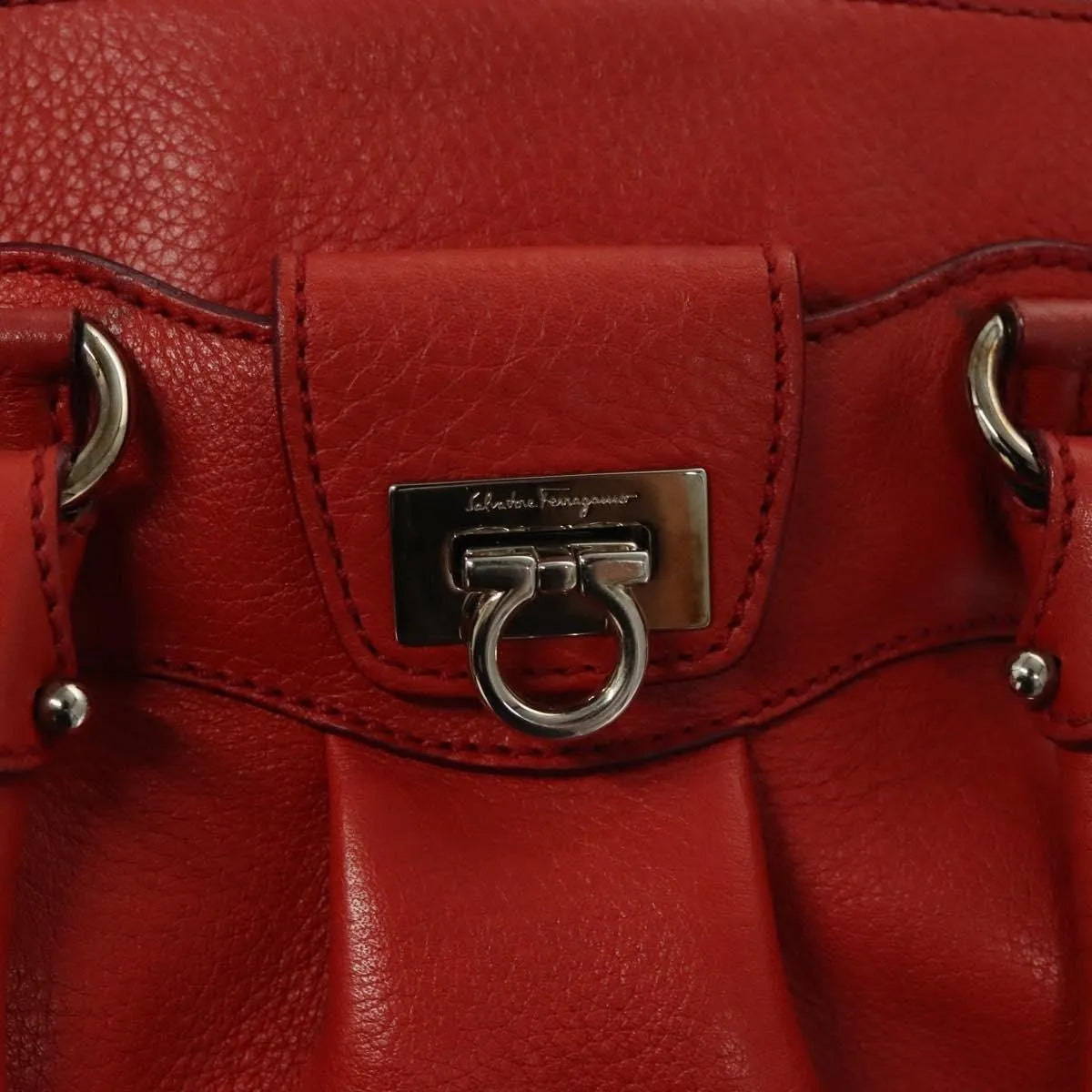 Salvatore Ferragamo Gancini Handle Tote Leather, Red, Leather, Handbag