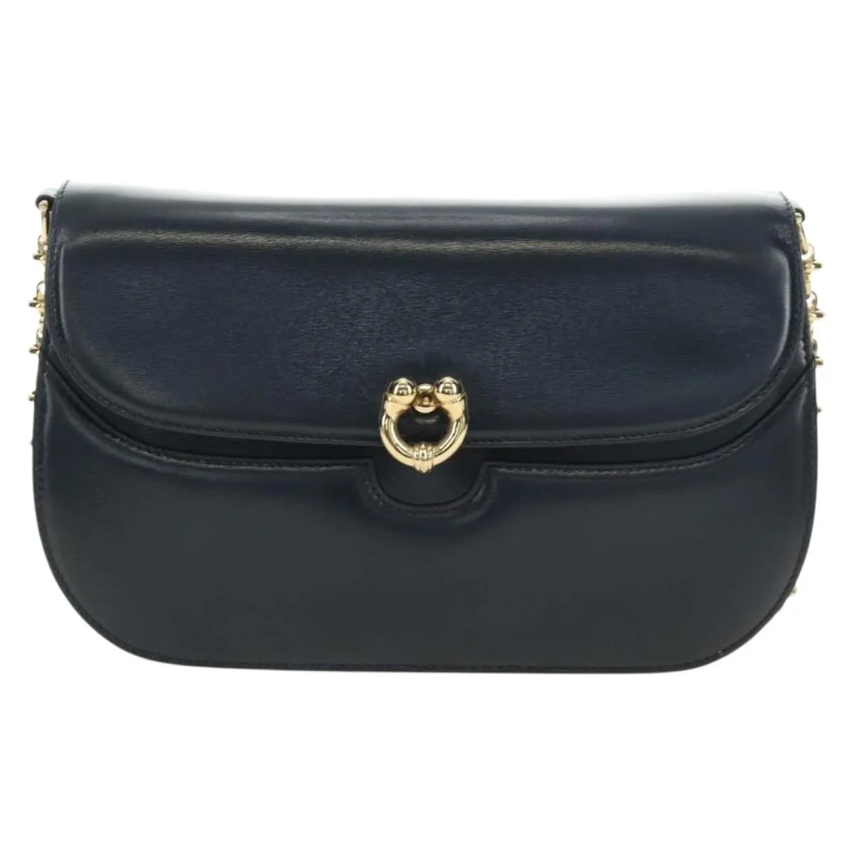 Gucci Chain Flap Leather, Navy, Leather, Shoulder Bag