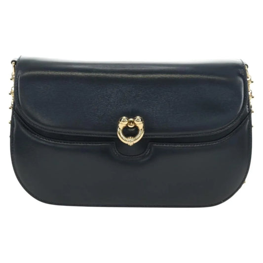 Gucci Chain Flap Leather, Navy, Leather, Shoulder Bag