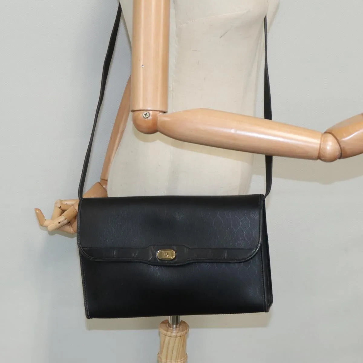 Christian Dior Vintage Honeycomb Flap Canvas and Leather, Black, Canvas, Shoulder Bag