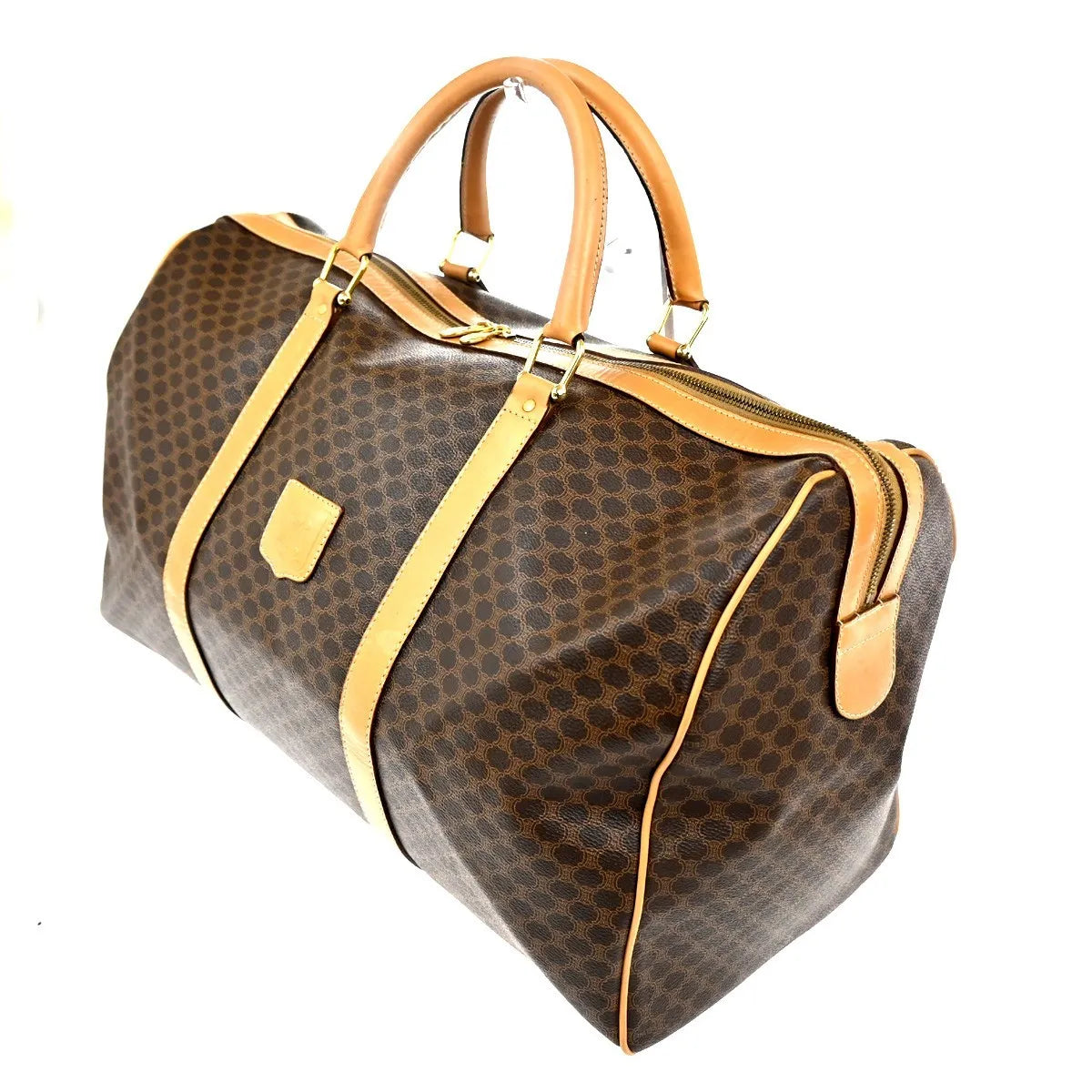 Celine Vintage Duffle Macadam Coated Canvas, Brown, PVC, Travel Bag