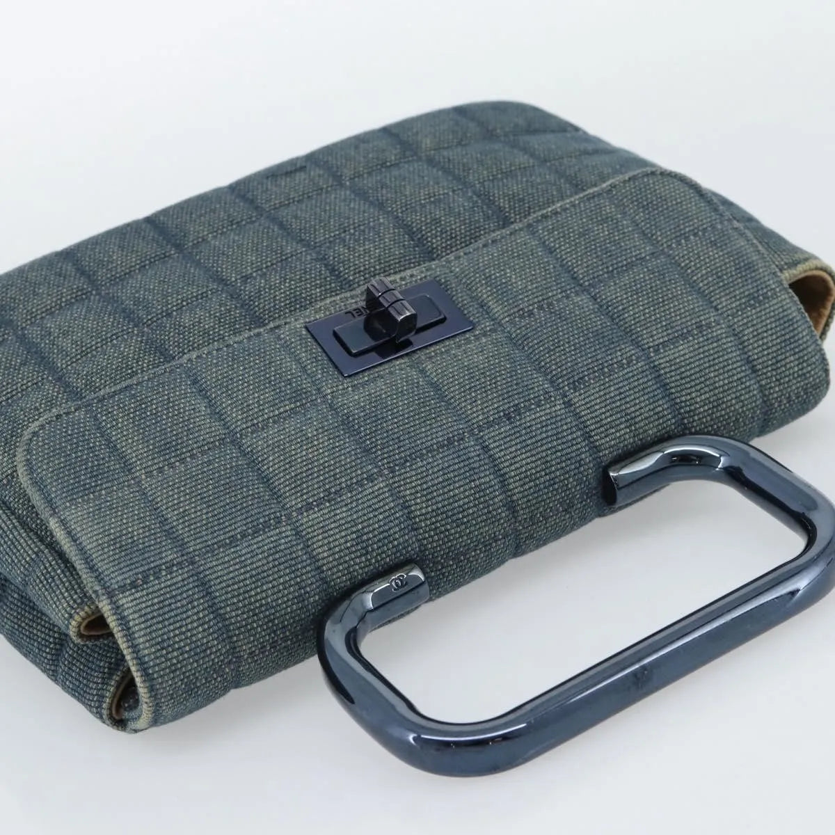 Chanel Chocolate Bar Mademoiselle Top Handle Quilted Denim, Blue, Canvas, Handbag