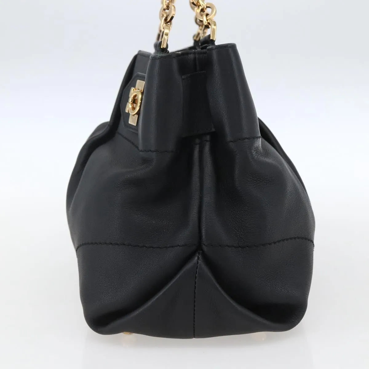 Salvatore Ferragamo W Chain Tote Leather, Black, Leather, Handbag