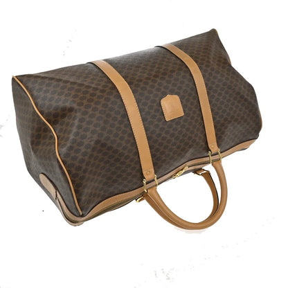 Celine Vintage Duffle Macadam Coated Canvas, Brown, PVC, Travel Bag