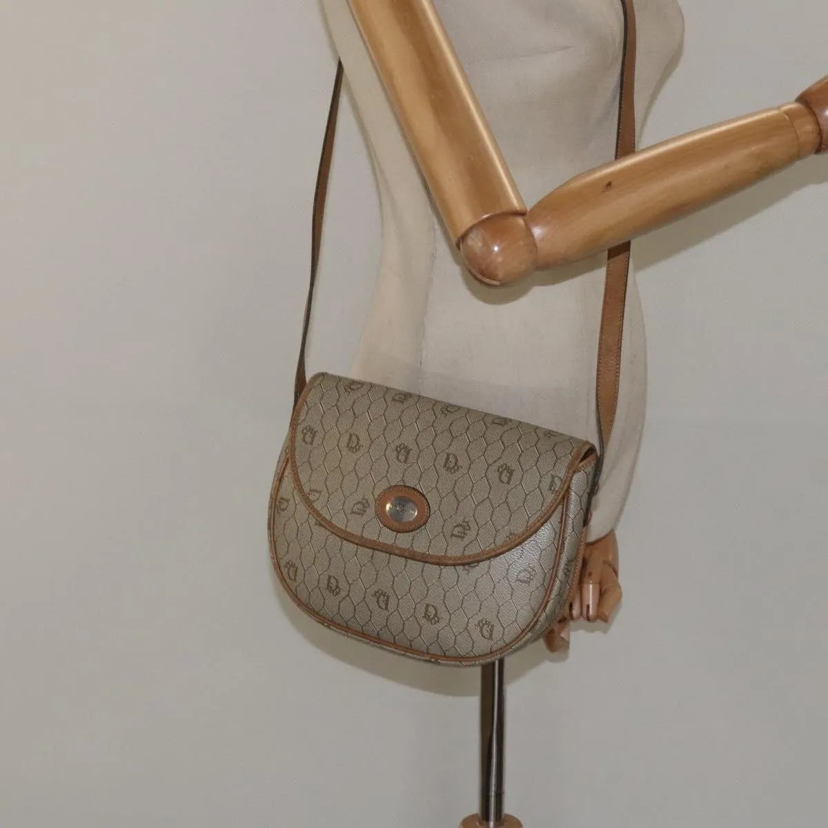 Christian Dior Vintage Honeycomb Canvas, Beige, Canvas, Shoulder Bag