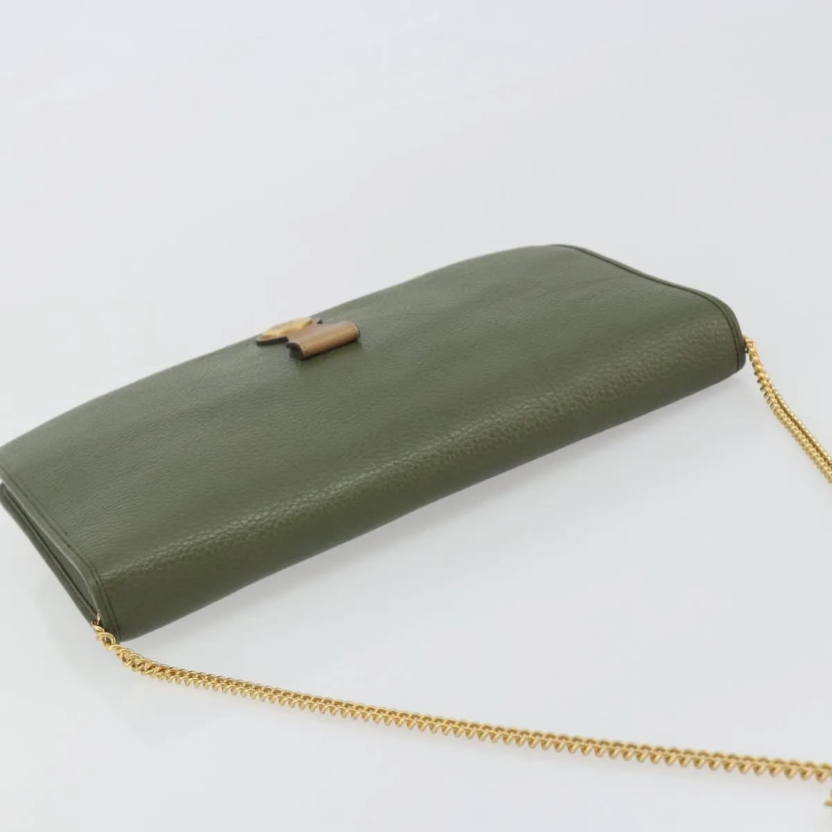 Christian Dior Vintage Chain Flap Leather, Green, Leather, Shoulder Bag