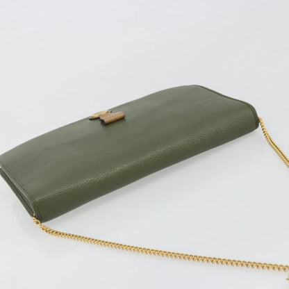 Christian Dior Vintage Chain Flap Leather, Green, Leather, Shoulder Bag