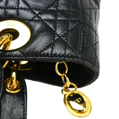 Christian Dior Lady Dior Cannage Quilt Lambskin, Black, Leather, Handbag