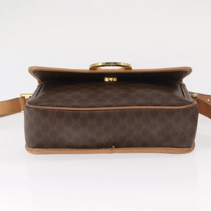 Celine Vintage Macadam Circle Logo Canvas and Leather, Brown, Canvas, Shoulder Bag