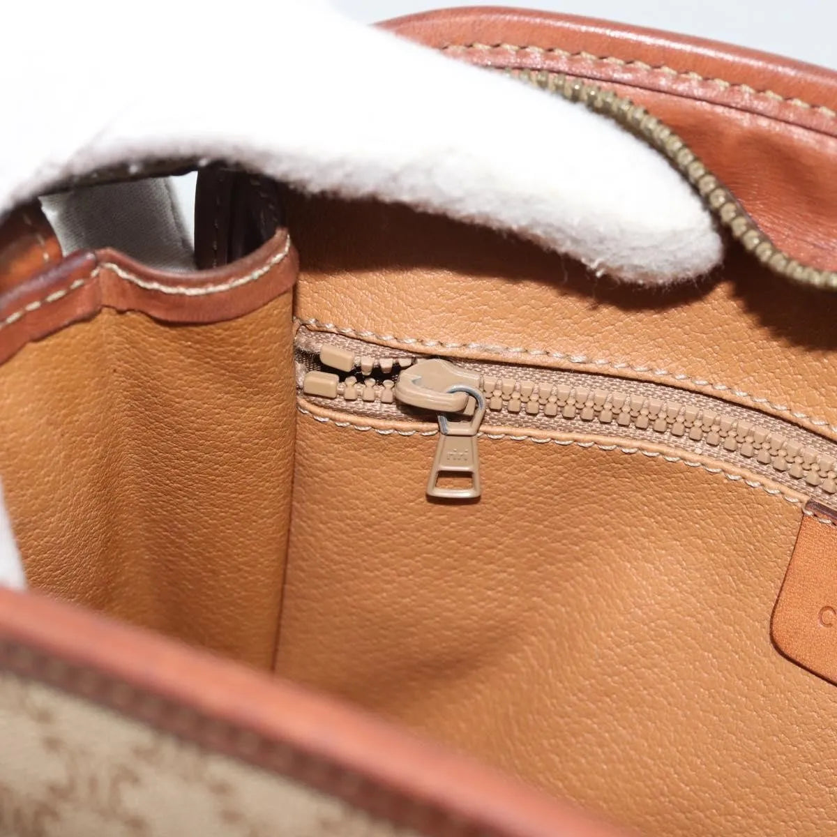 Celine Vintage Macadam Canvas and Leather, Beige, Canvas, Shoulder Bag