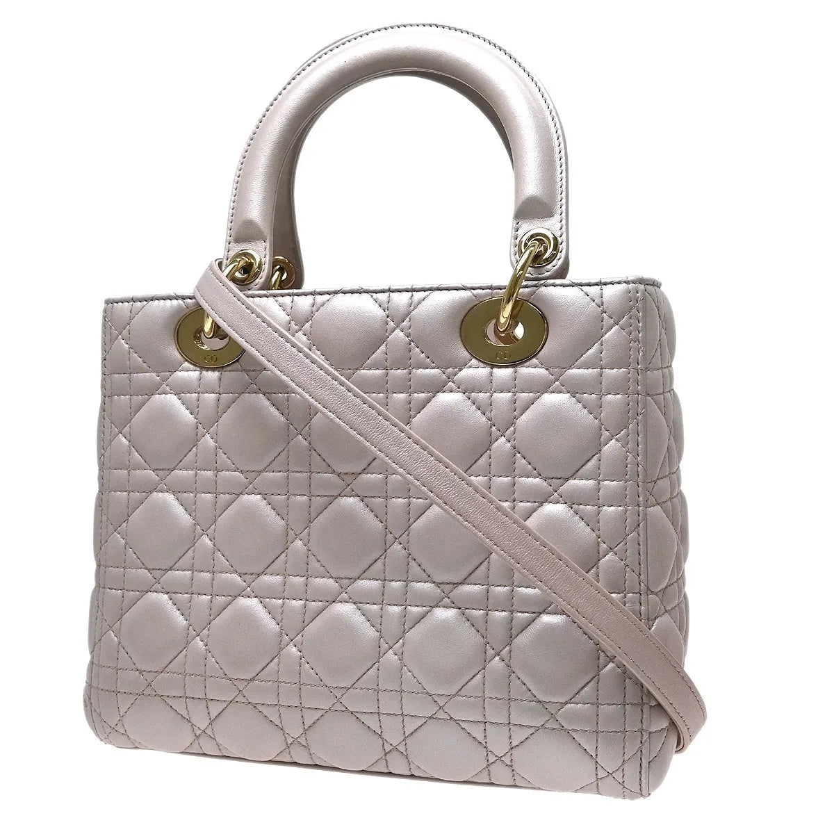 Christian Dior Lady Dior Cannage Quilt Lambskin, Pink, Leather, Handbag