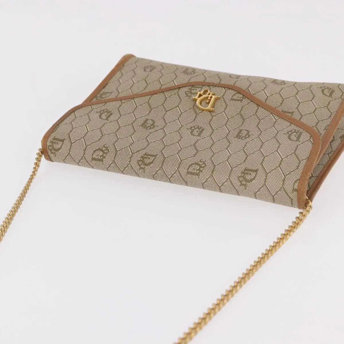 Christian Dior Vintage Honeycomb chain Canvas, Beige, Canvas, Shoulder Bag