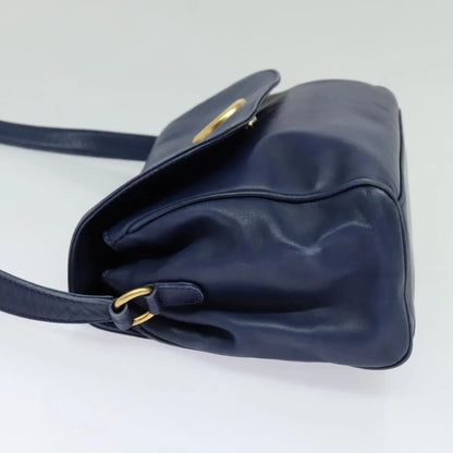 Celine Circle Logo Leather, Navy, Leather, Shoulder Bag