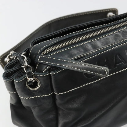 Chanel CC Shoulder Bag Leather, Black, Leather, Handbag