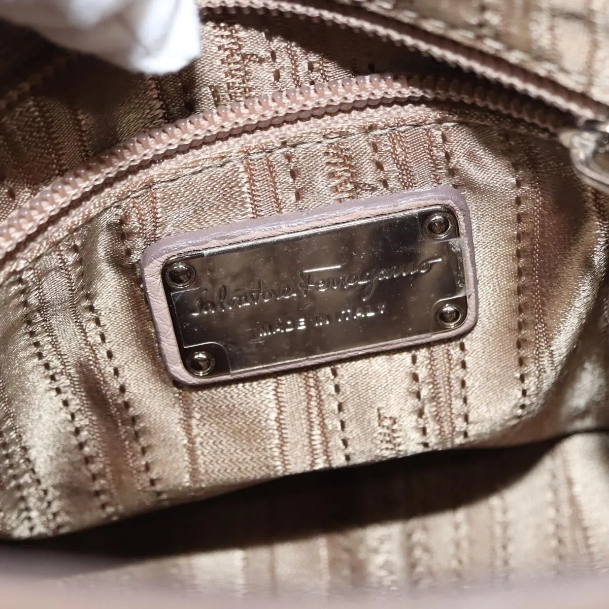 Salvatore Ferragamo Sofia Satchel Grainy Leather, Beige, Leather, Handbag