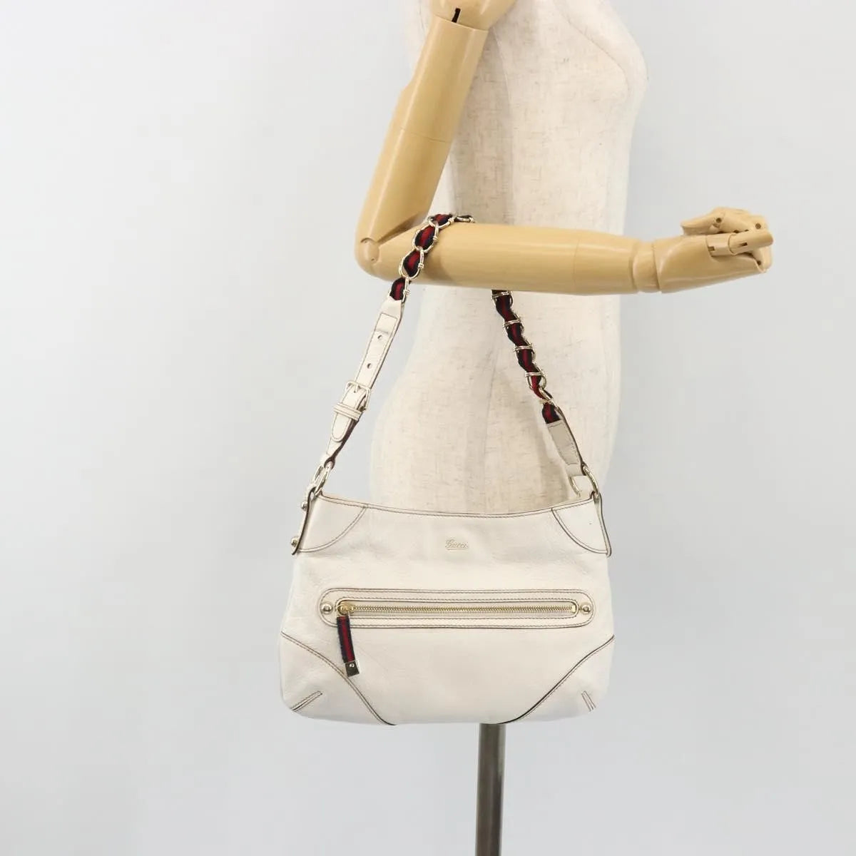 Gucci Sherry Line chain leather, White, Leather, Tote Bag