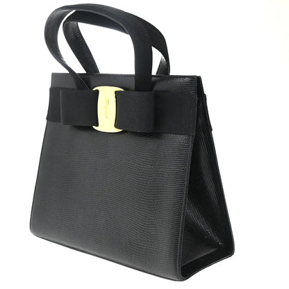 Salvatore Ferragamo Convertible Vara Bow Tote Lizard Embossed Leather, Black, Leather, Handbag