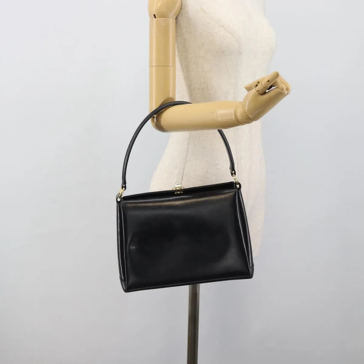 Gucci Vintage Convertible Box Leather, Black, Leather, Handbag