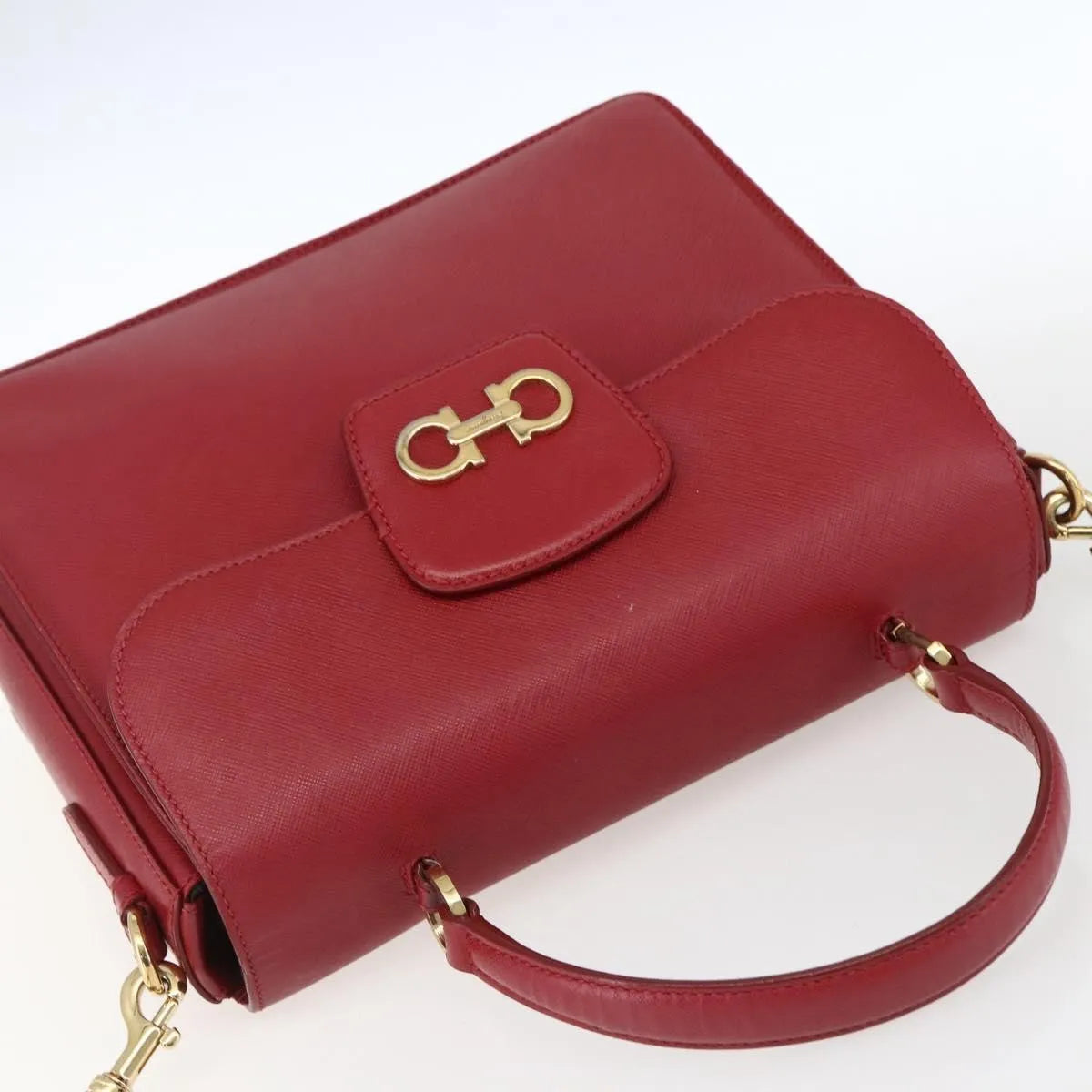 Salvatore Ferragamo Gancini Leather, Red, Leather, Handbag