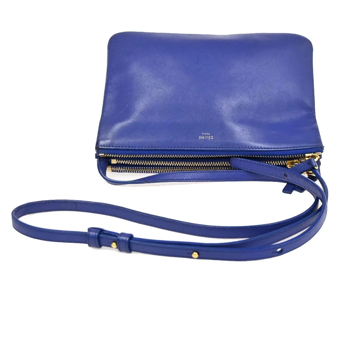 Celine Trio Leather, Blue, Leather, Shoulder Bag