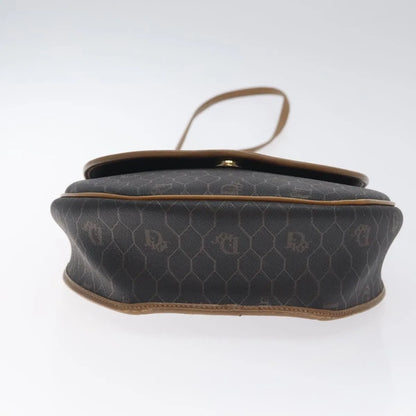 Christian Dior Vintage Honeycomb Flap Coated Canvas, Black, Canvas, Shoulder Bag