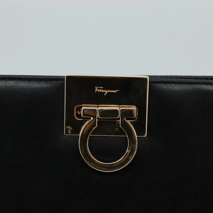 Salvatore Ferragamo Vintage Gancini Chain Leather, Black, Leather, Shoulder Bag