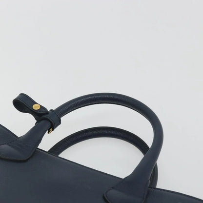 Burberry Banner Tote Leather and House Check Canvas, Navy, Leather, Handbag