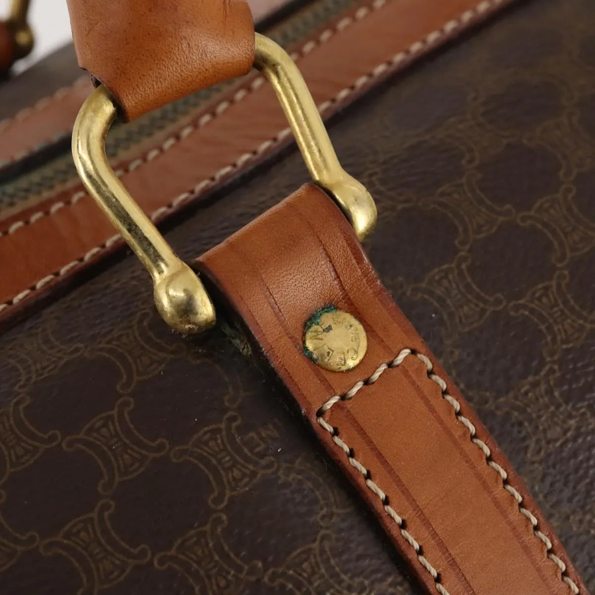 Celine Vintage Duffle Canvas and Leather, Brown, Canvas, Travel Bag