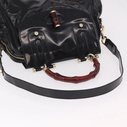 Gucci Pop Bamboo Handle Dialux Coated Canvas, Black, PVC, Handbag