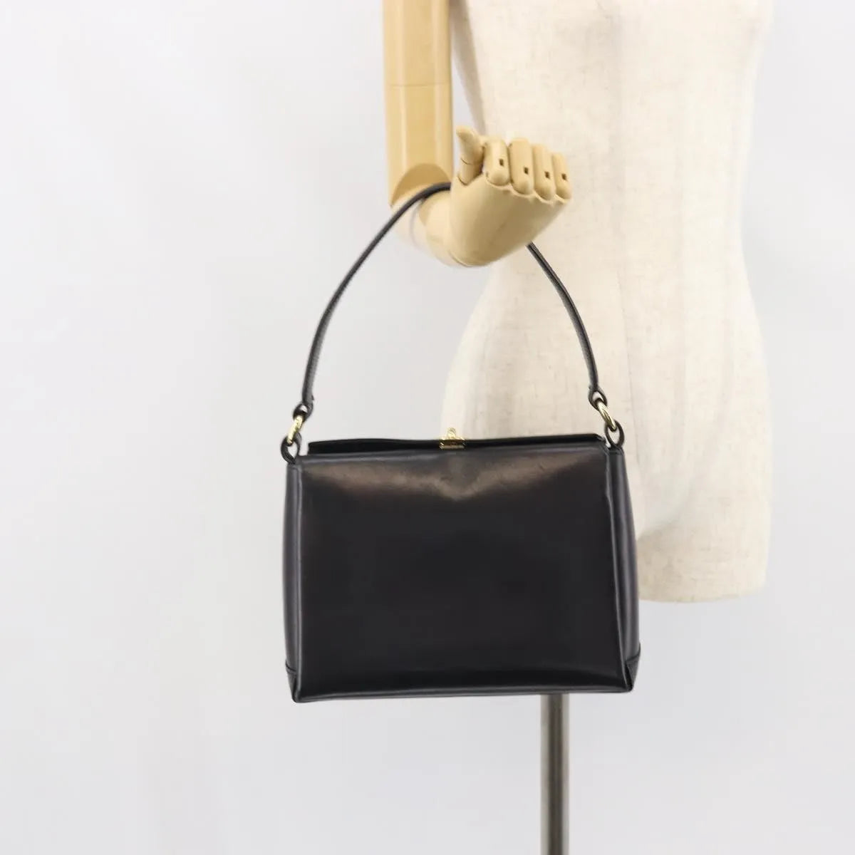 Gucci Vintage Convertible Box Leather, Black, Leather, Handbag
