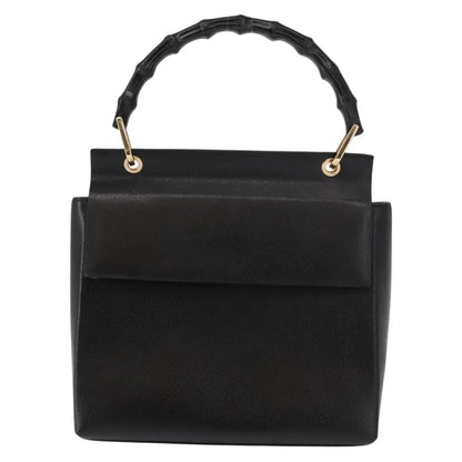 Gucci Vintage Bamboo Handle Leather, Black, Leather, Handbag