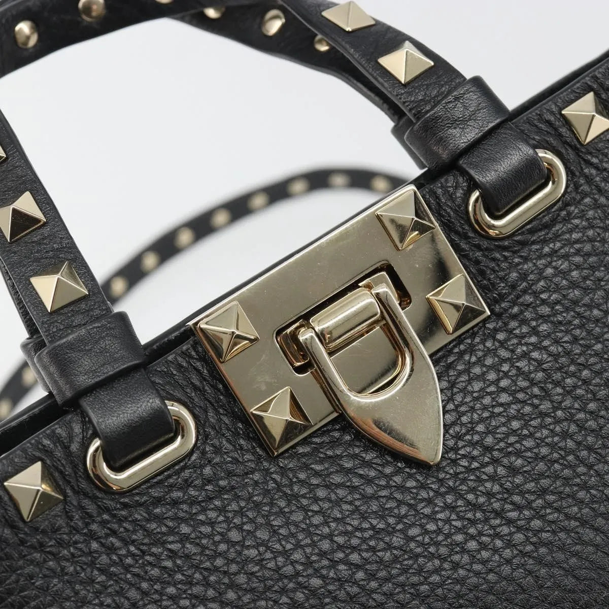 Valentino Garavani Rockstud Leather, Black, Leather, Handbag