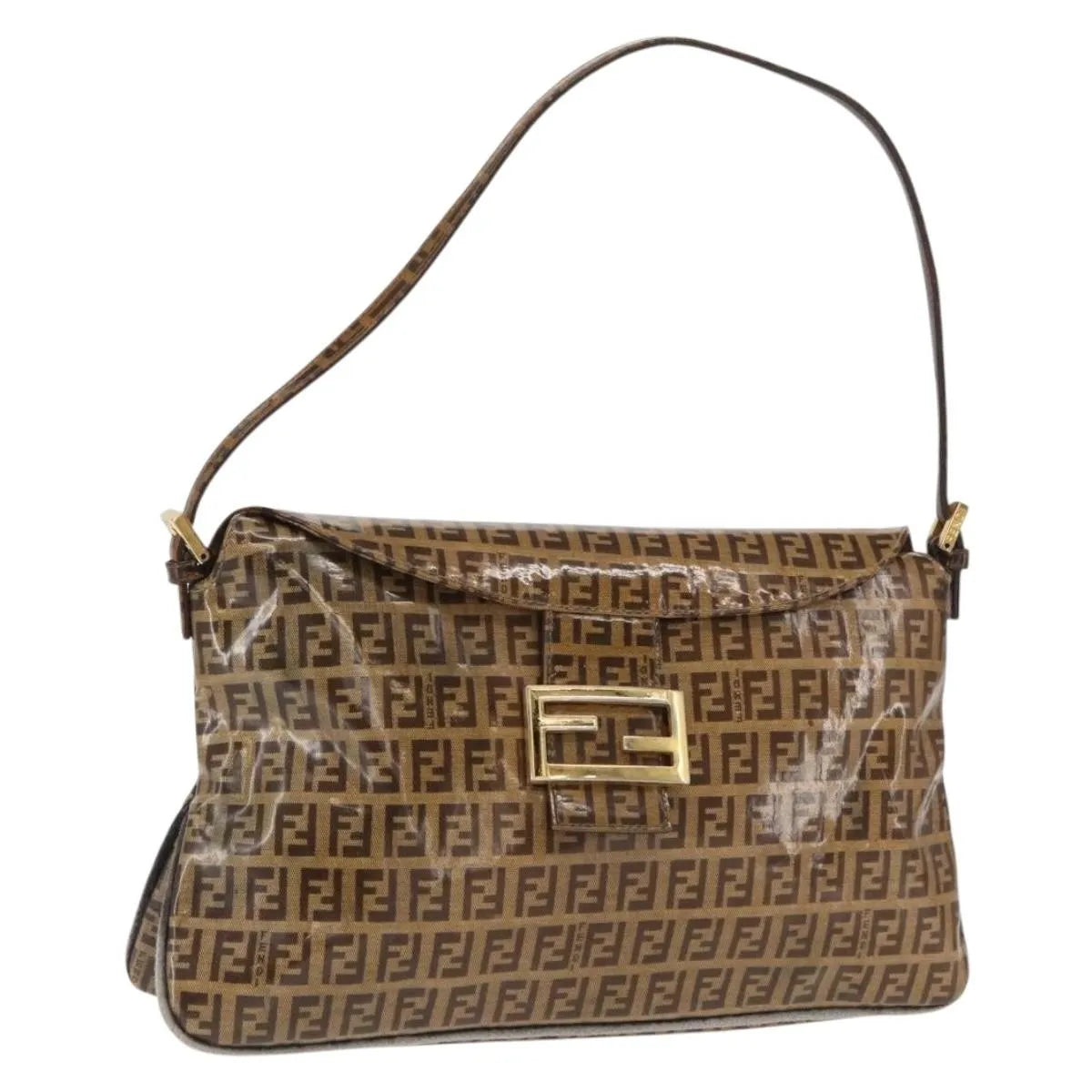 Fendi Mamma baguette Cuir verni, Brown, PVC, Shoulder Bag