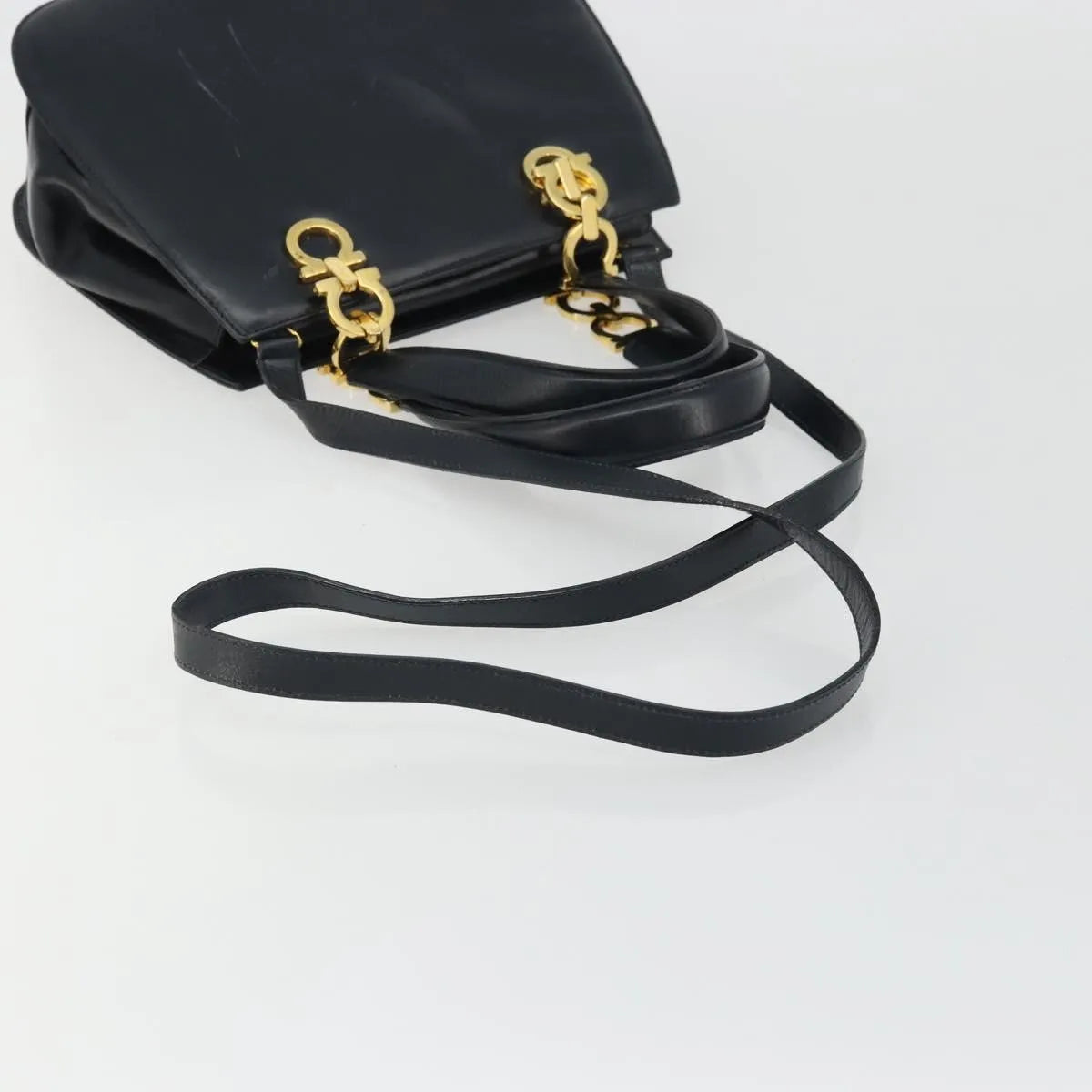 Salvatore Ferragamo Gancini Leather, Navy, Leather, Handbag