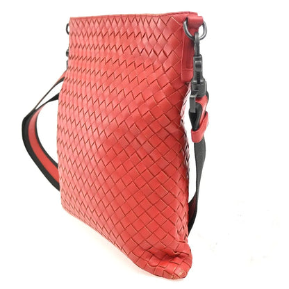 Bottega Veneta Flat Messenger Intrecciato Nappa, Red, Leather, Shoulder Bag