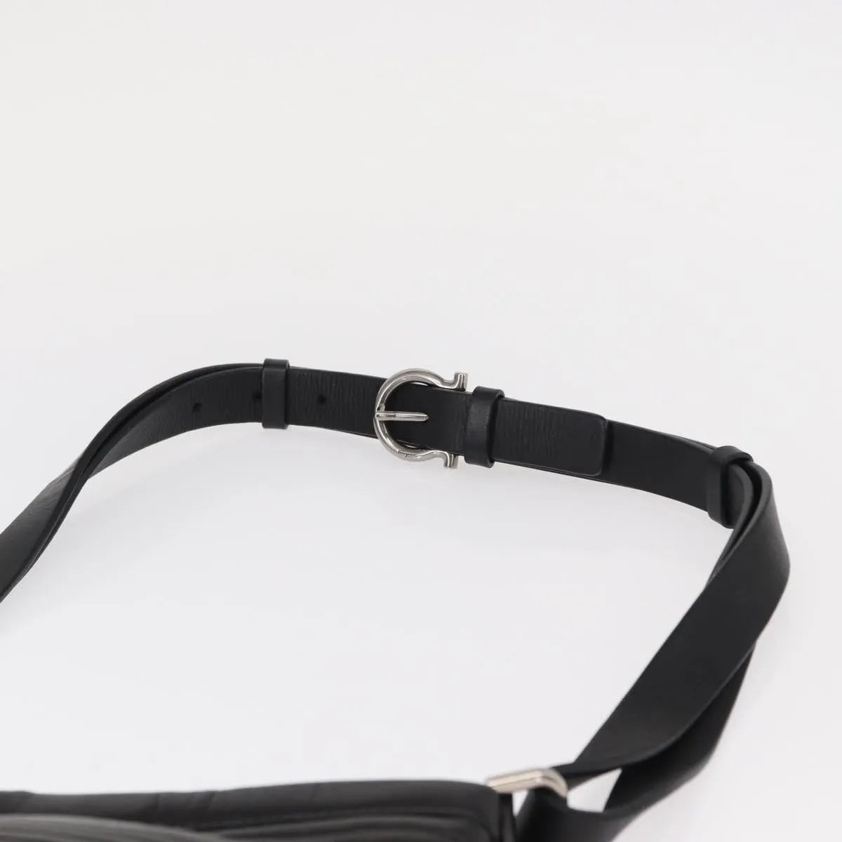 Salvatore Ferragamo Gancini Leather, Black, Leather, Shoulder Bag
