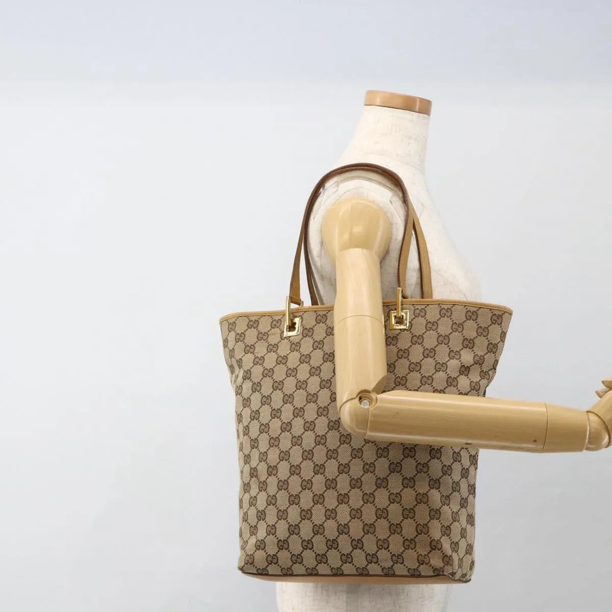Gucci Vintage Bucket Shopping Tote GG Canvas, Beige, Canvas, Tote Bag