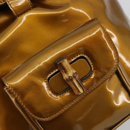 Gucci Vintage Bamboo Patent, Gold, Patent Leather, Backpack
