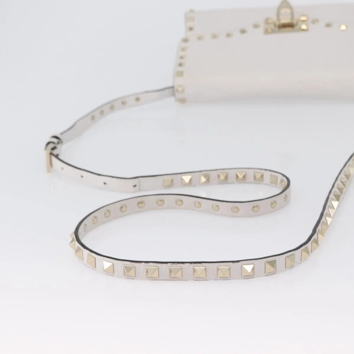 Valentino Garavani Rockstud Flip Lock Flap Leather, White_gold, Leather, Shoulder Bag