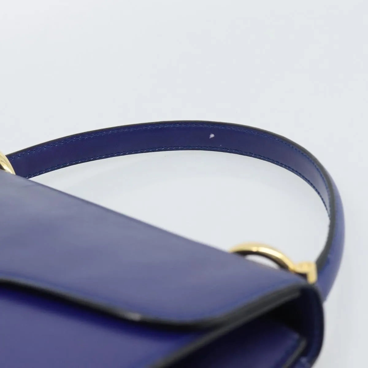Celine Vintage Carriage Top Handle Leather, Blue, Leather, Handbag