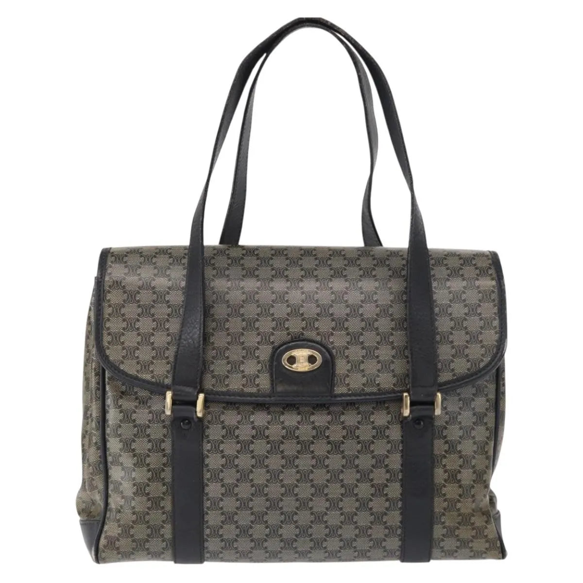 Celine Vintage Macadam Canvas and Leather, Black, Canvas, Shoulder Bag
