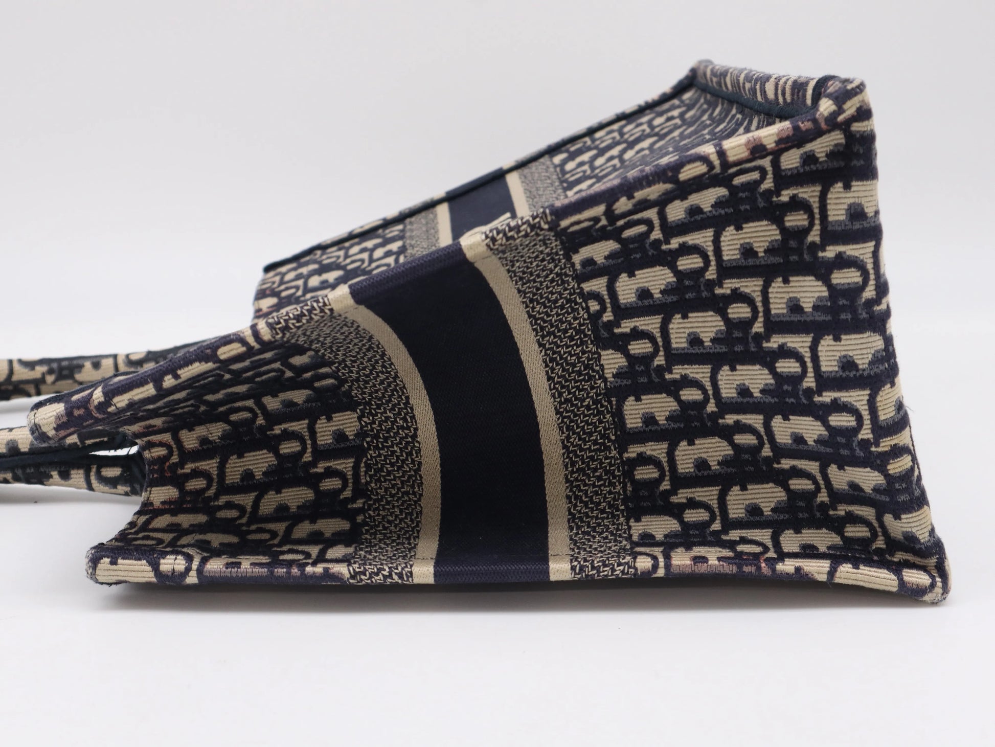 Christian Dior Book Tote Embroidered Canvas, Navy, Canvas, Tote Bag