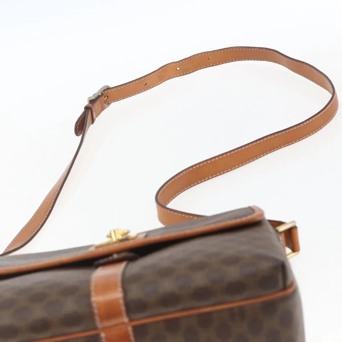 Celine Vintage Macadam Canvas and Leather, Brown, Canvas, Shoulder Bag