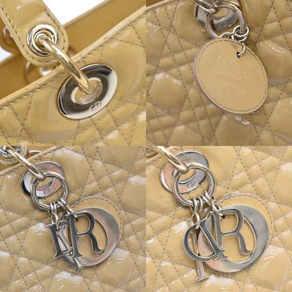 Christian Dior Lady Dior Cannage Quilt Patent, Yellow, Patent Leather, Handbag