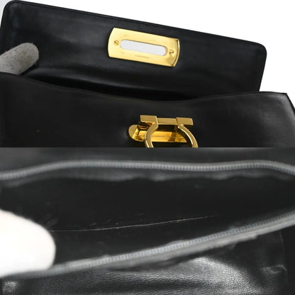 Salvatore Ferragamo Gancini Leather, Black, Leather, Shoulder Bag