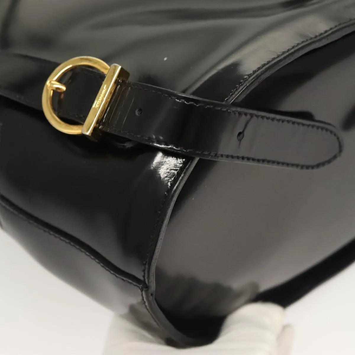 Salvatore Ferragamo Gancini Patent Leather, Black, Patent Leather, Backpack